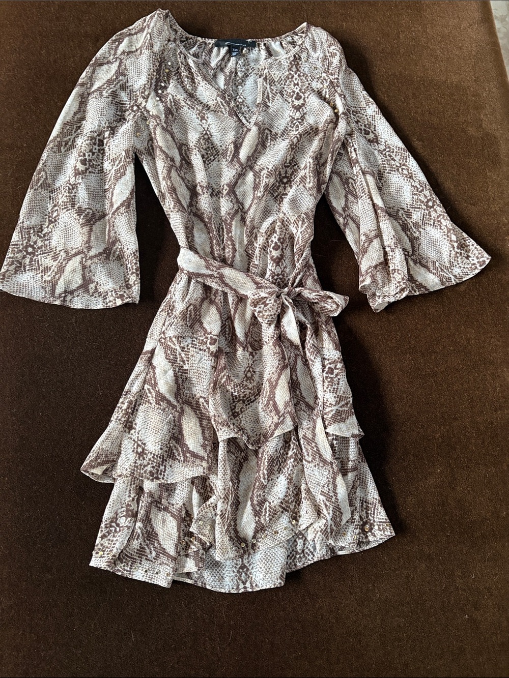Elegant flowy snakeskin patterned dress with matching slip.